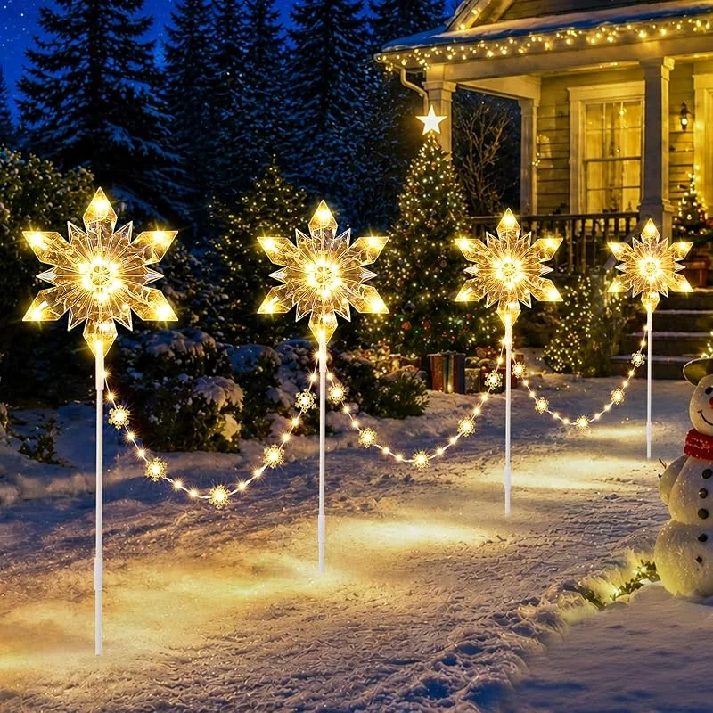 Visita la tienda de Quntis Quntis 4 Copos de Nieve 3D con Estacas 96 LED Luces Navidad Exterior IP65