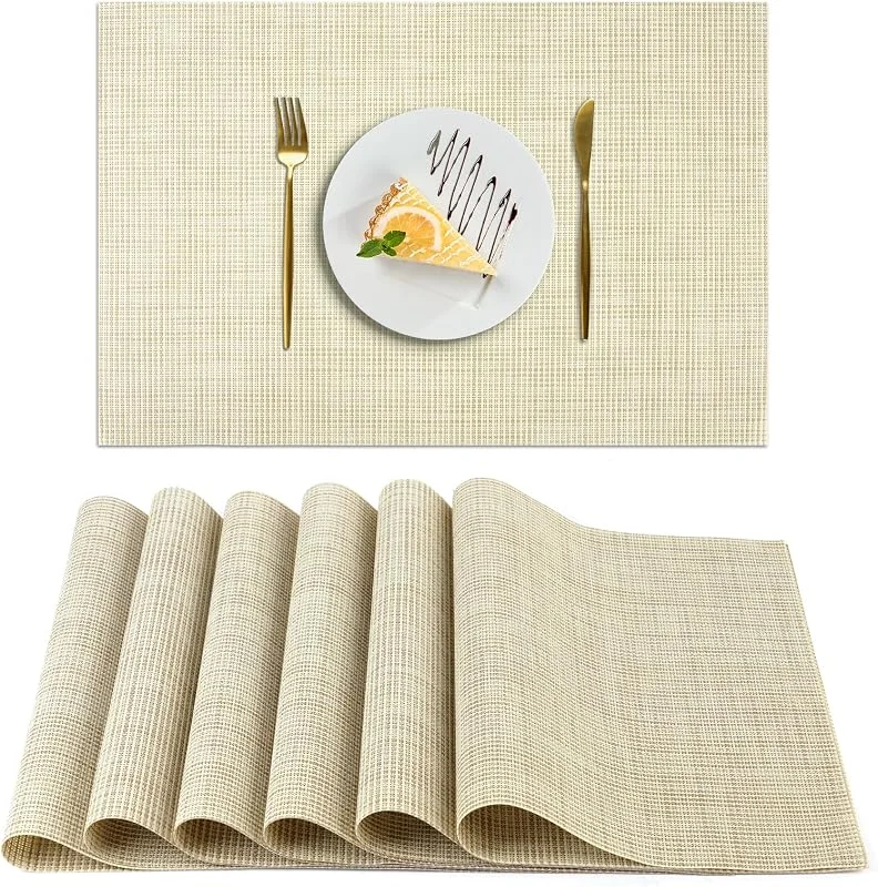 AUAUY Manteles Individuales Lavable 6Pzs 30x45cm, PVC Antideslizante, Beige — Hogar y cocina