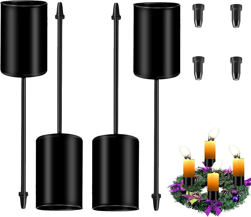 PTBWS 4 Piezas Candelero De Corona De Na-vidad, Candelero para Co-Rona Navidad, Soporte de Velas de Adviento con Mandril Corto, Candelabros para Corona de Adviento, para Navidad y Decoración del Hogar (B) — Adviento y mesa