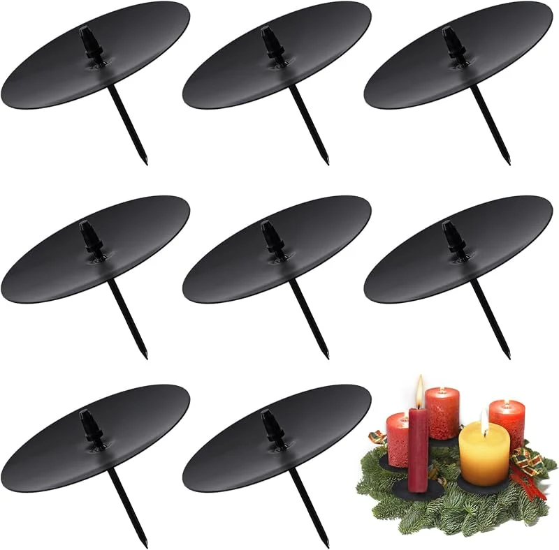 Gucass 8 coronas de Adviento para candelabros, diámetro de 4 cm, color negro, portavelas de Adviento, candelabro de metal con mandril, para manualidades, corona de Adviento, decoración de Navidad — Adviento y mesa