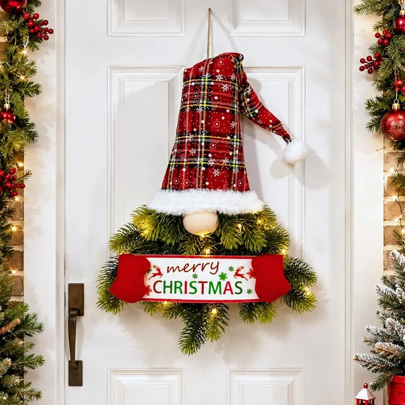 TETSMG Corona para puerta con iluminación navideña, LED para colgar — Decoracion Navidad