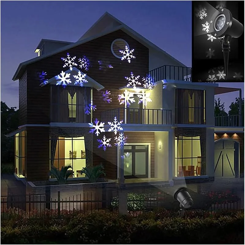 QZCX Proyector de Halloween, Luz Solar de discoteca con copos de nieve de Navidad, lámpara de proyector con efecto de Nevada móvil IP65 for decoración de boda, fiesta de año nuevo(Bianco) — Luces Navidad