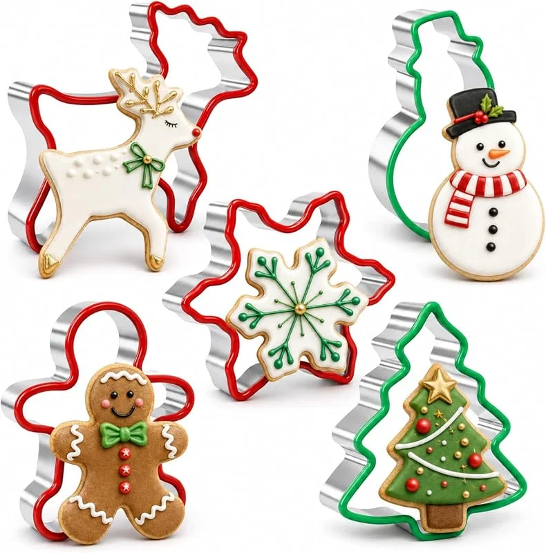 ririess Cortadores de galletas Navidad, 5 piezas acero borde silicona — Hogar y cocina