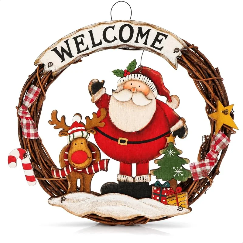 Visita la tienda de com-four COM-FOUR® Corona de Navidad Trenzada, Corona de Puerta Welcome — Decoracion Navidad