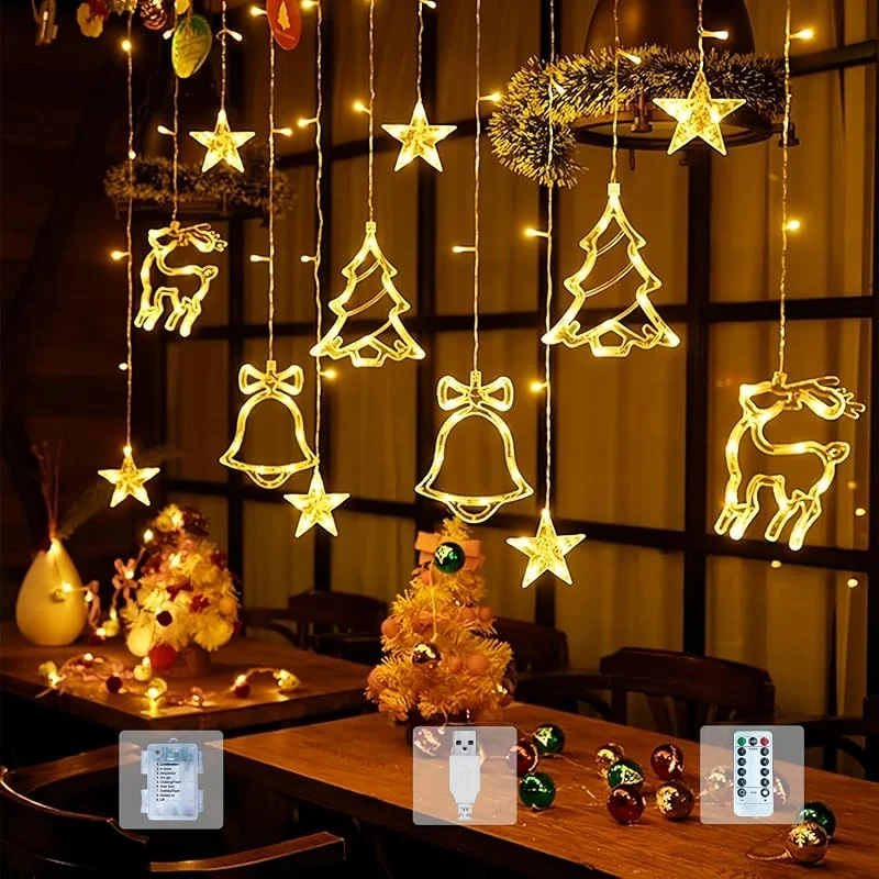 Visita la tienda de Lypumso Lypumso Cortina de Luces Navidad, 3.5M Luces de Navidad 8 Modos +Función Timer, 120LEDs Luces Cortina Batería, USB IP44, Guirnalda para Decoracion Navideña Interior Exterior, Ventana, Balcón, Fiesta — Decoracion Navidad