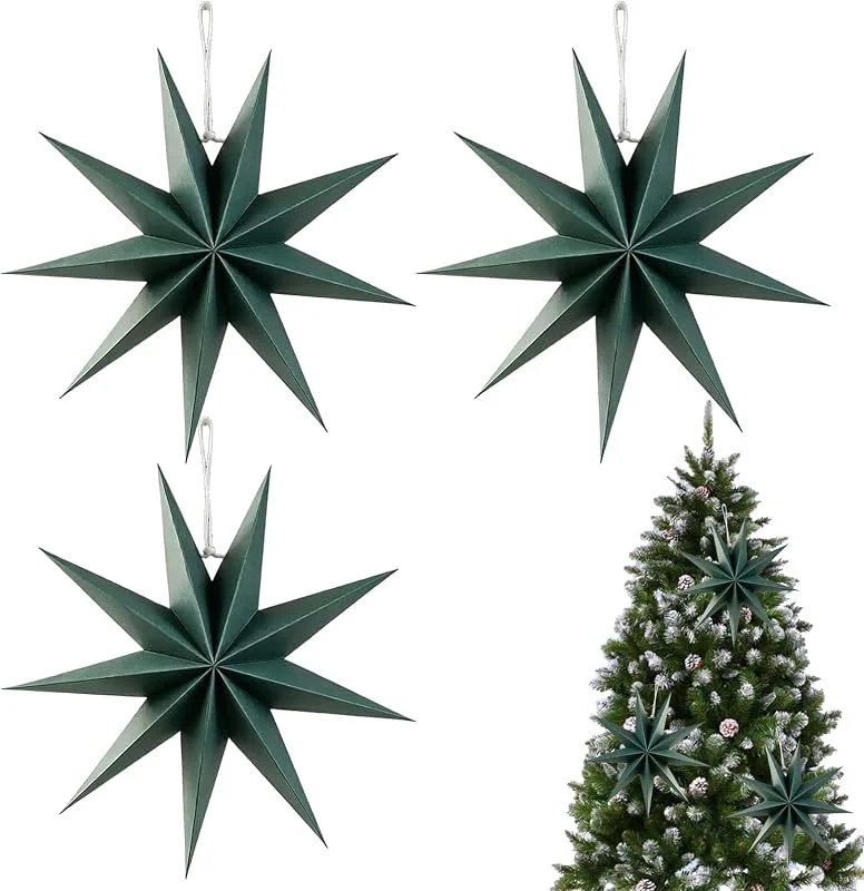 OZNXWRYY Estrellas Papel Verde Oscuro 30cm 3 Piezas, Decoración Navidad Colgante — Decoracion Navidad