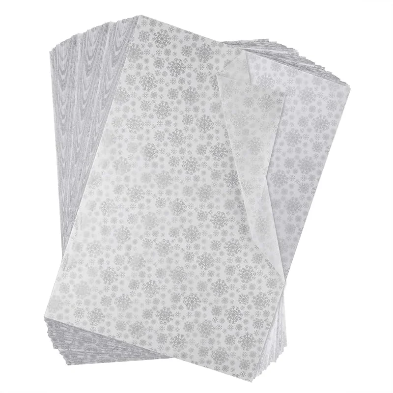 MIAHART 60 hojas de papel de seda de Navidad de copo de nieve plateado de 50 x 35 cm, papel de regalo para manualidades y decoración de bolsas de regalo — Envoltorio regalo