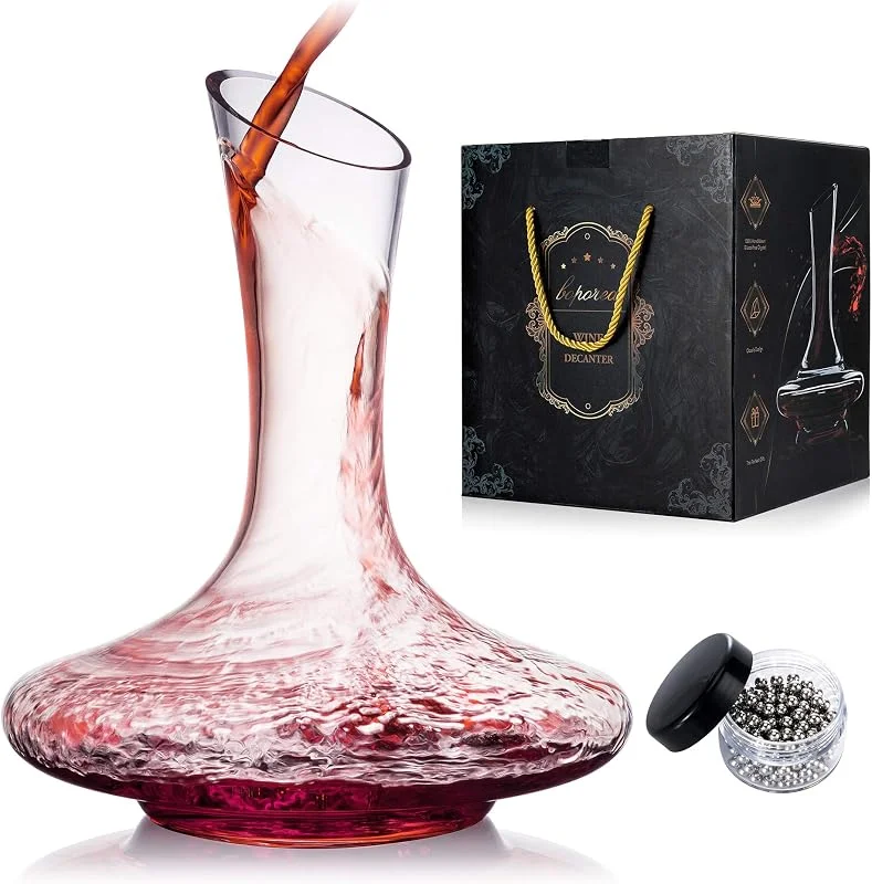 NEW PACIFIC YOUYAH Decantador de Vino, Carafe Aireador de Vino Tinto, Cristal 100% Soplado a Mano sin Plomo con Bolas Limpiadoras, Jarra de Vino Ideal para Regalo con Embalaje Incluido, Accesorios de Vino (1200 ml) — Vino y mesa festiva