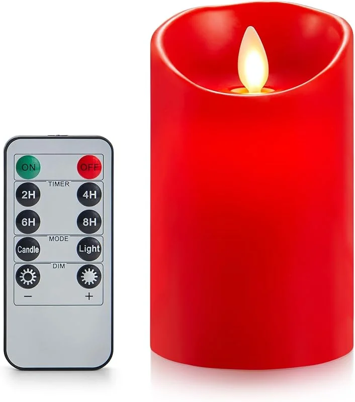 Koelaa Velas LED, Velas de Batería, Rojo Velas de LED con Control Remoto, Velas sin Llama, Velas Parpadeantes, Velas Eléctricas de Cera Real, Velas para Navidad, Fiesta-7.5 * 10cm — Cena a la luz de velas