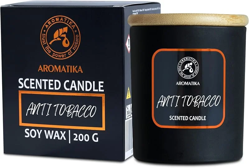 Visita la tienda de AROMATIKA Vela Perfumada Anti Tabaco 200g - Vela de Cera de Soja - Vela con Aceite Esencial de Menta - Aroma de Relajación - Fragancia para Hogar - Aromaterapia - Regalo para Hombres — Cena a la luz de velas