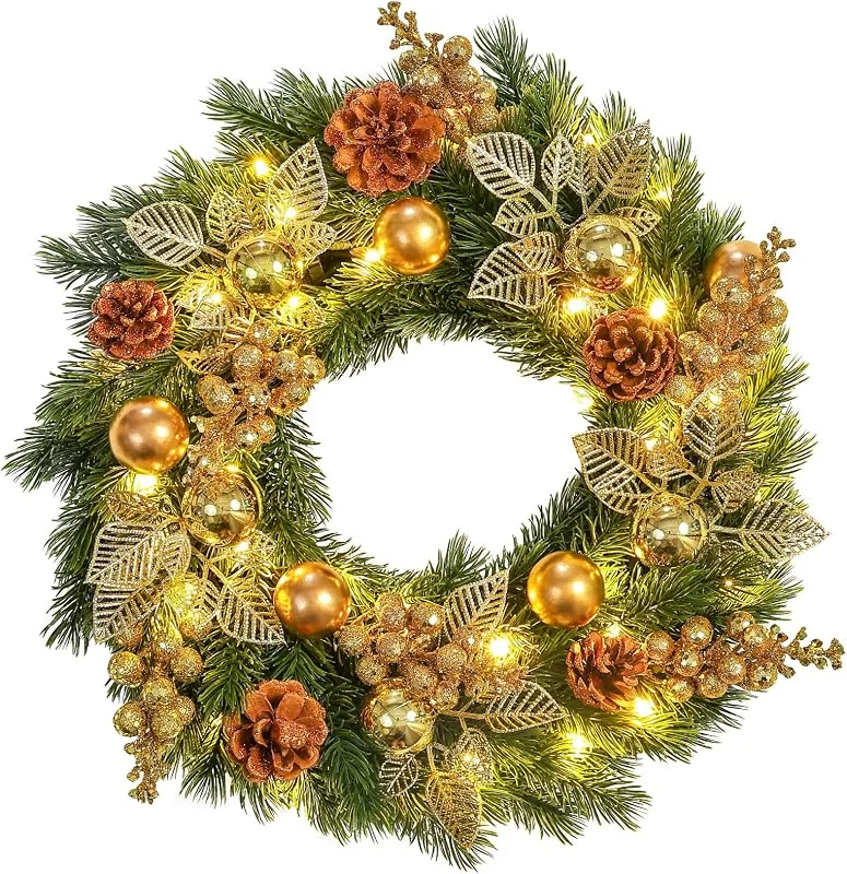 Visita la tienda de GlobaLink GlobaLink Corona Navidad Puerta, Guirnalda Navidad con 40cm 40LED-Dorado — Decoracion Navidad