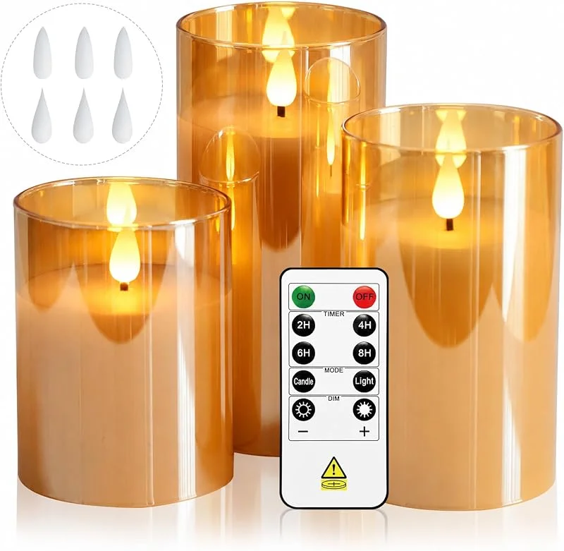 Visita la tienda de Cnulenzt Juego de 3 velas LED sin llama de cristal dorado con mando a — Luces Navidad