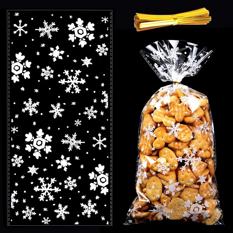 Visita la tienda de MELLIEX MELLIEX 100 pieza Bolsas de Celofan Navidad, Bolsas de Regalos Transparente con Lazos de Torsión para Confeti de Aperitivos Dulces Galletas — Envoltorio regalo