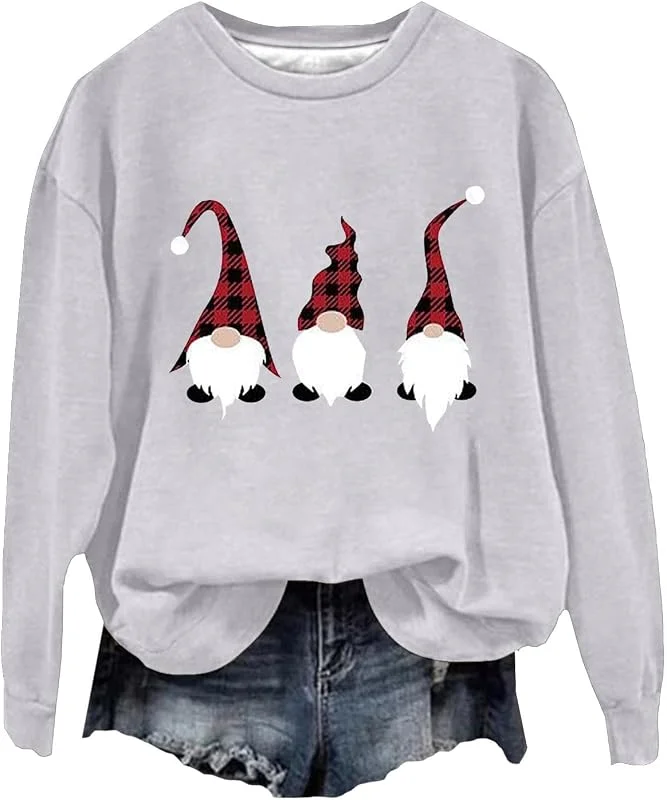 Generic HUIFUAO - Sudaderas de Navidad para mujer, suéter de Navidad de Papá Noel, gnomos, suéter de Navidad para mujer — Ropa Navidad