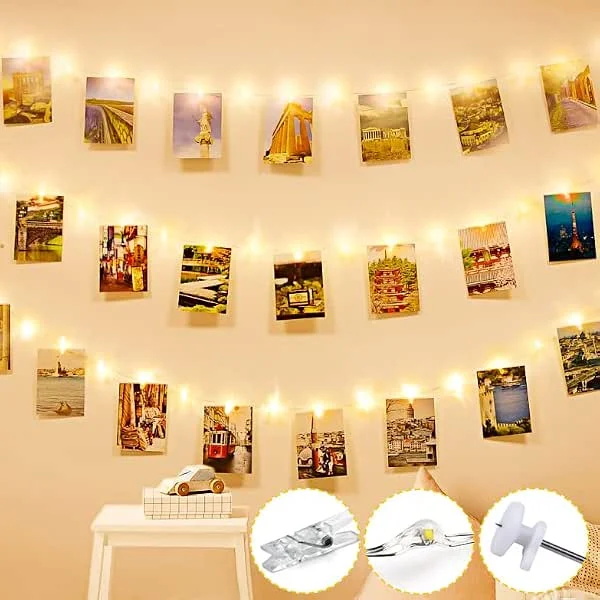 Liyade Guirnalda Luces 3m 30 LED con 15 Pinzas para Fotos, Pilas — Luces Navidad