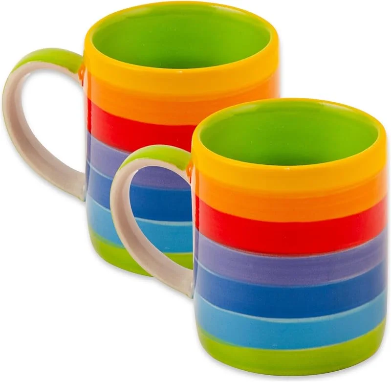 Visita la tienda de Purity Style Juego de 2 tazas de café espresso de cerámica pintada a mano con rayas arcoíris — Adviento y mesa