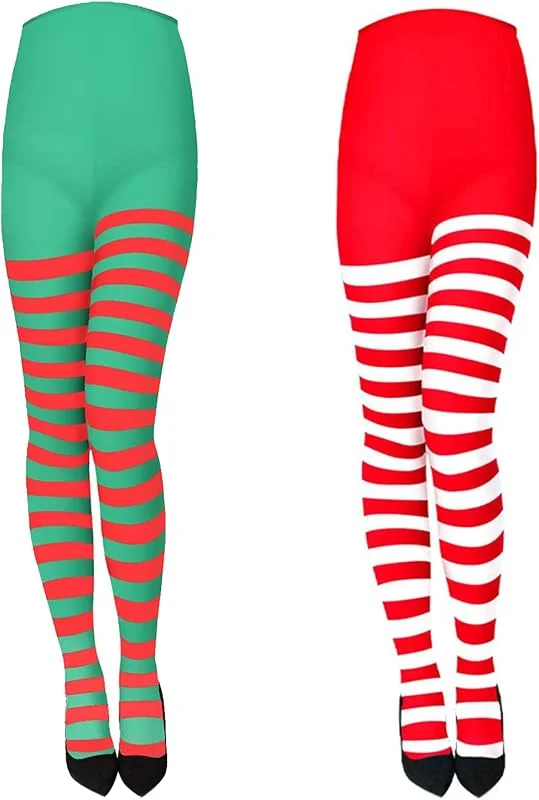 PLATEYTR 2 Pares Nylon Striped Tights Mujer Hombre, Color Rojo y Verde — Ropa Navidad