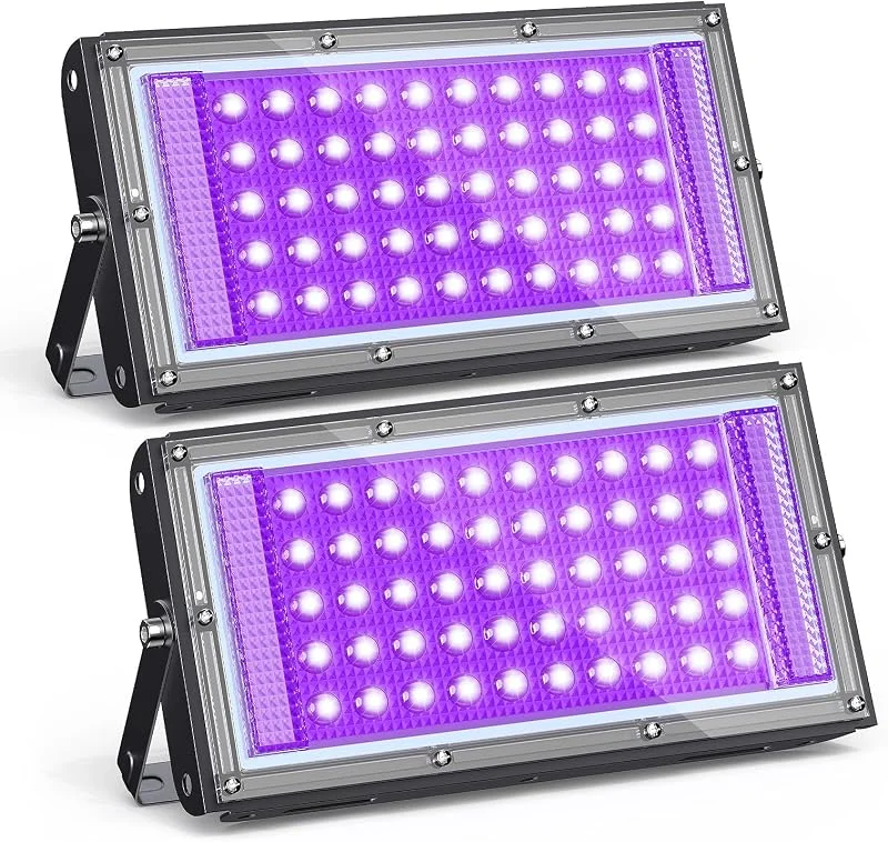 GKT 2 Piezas 50W Foco de luz negra, lámpara UV, 385-400 nm, ideal para Halloween, Navidad, Fiestas Fluorescentes, Curado de Resina UV y Exhibición de Vidrio de Uranio — Luces Navidad