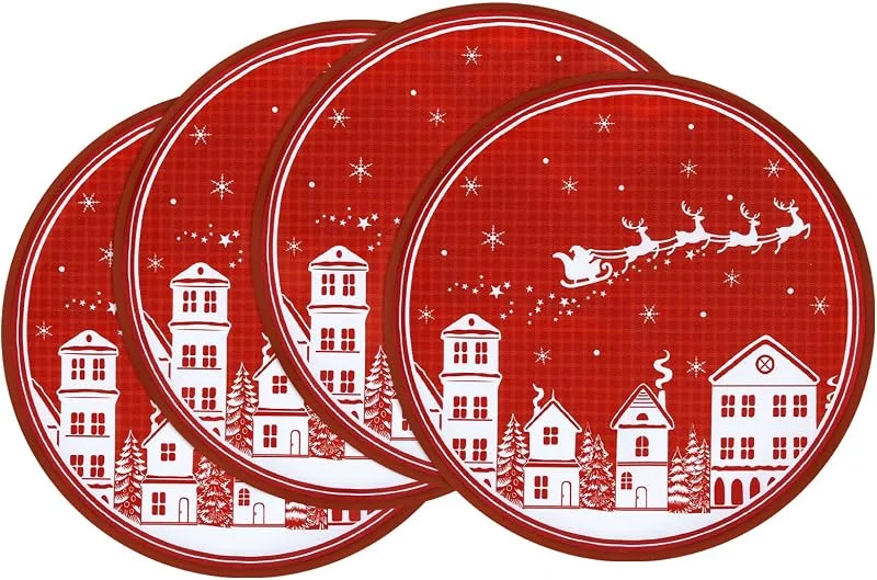 Visita la tienda de Arquiel Juego de 4 Manteles Individuales de Cocina, Alce Rojo Navidad Salvamanteles Individuales Lavables de Esteras, Doble Capa, Resistentes al Calor Antideslizante Fácil de Limpiar, 33x48CM — Hogar y cocina