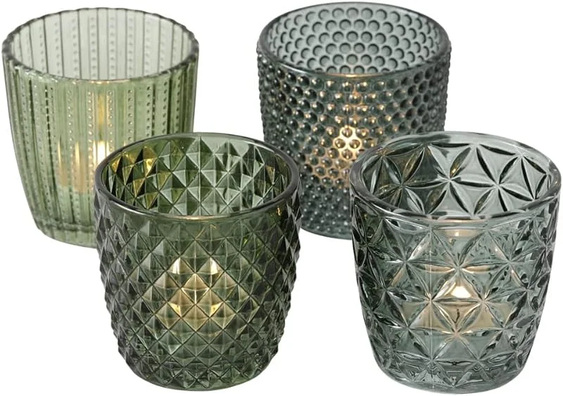 Boltze Portavelas de cristal verde, juego de 4 — Cena a la luz de velas