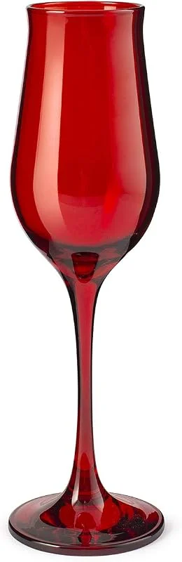 Pasabahce 518766 Wavy - Juego de 6 copas de flauta de cristal, rojo, cl19 — Vino y mesa festiva
