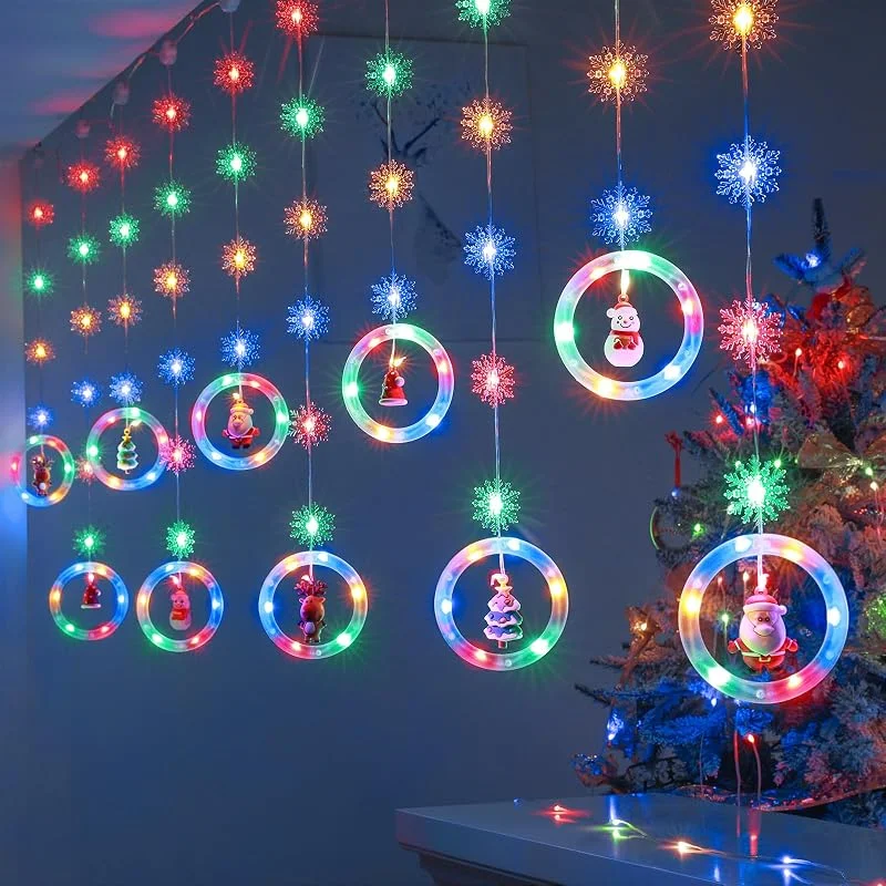 Visita la tienda de BLOOMWIN BLOOMWIN Cortina Luces Navidad Decoración - 3M 120 LEDs Cadena De Luces LED Habitacion Con Copos De Nieve, Guirnalda Luces Navidad Interior Exterior Para Escaparates Ventana Pared Casa Hogar, RGB USB