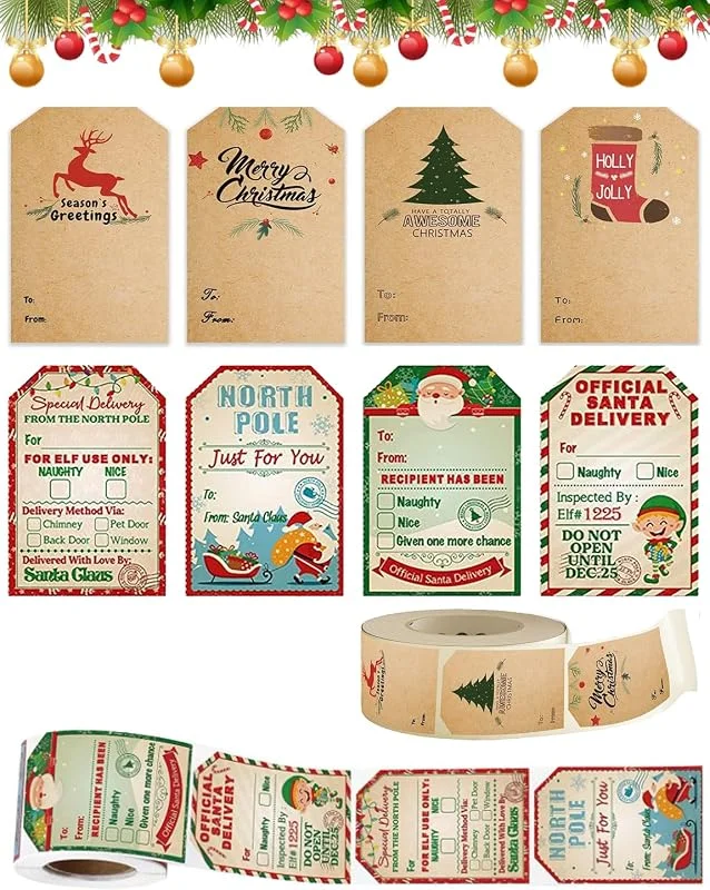 Drasohuija 500 PCS Etiquetas Regalo Navidad, Pegatinas From Santa Claus Pegatinas Etiquetas de KraftAdhesivas de Navideñas Pegatinas de Regalos Festival Cumpleaños, Tarjetas de Felicitación, Scrapbooking — Envoltorio regalo