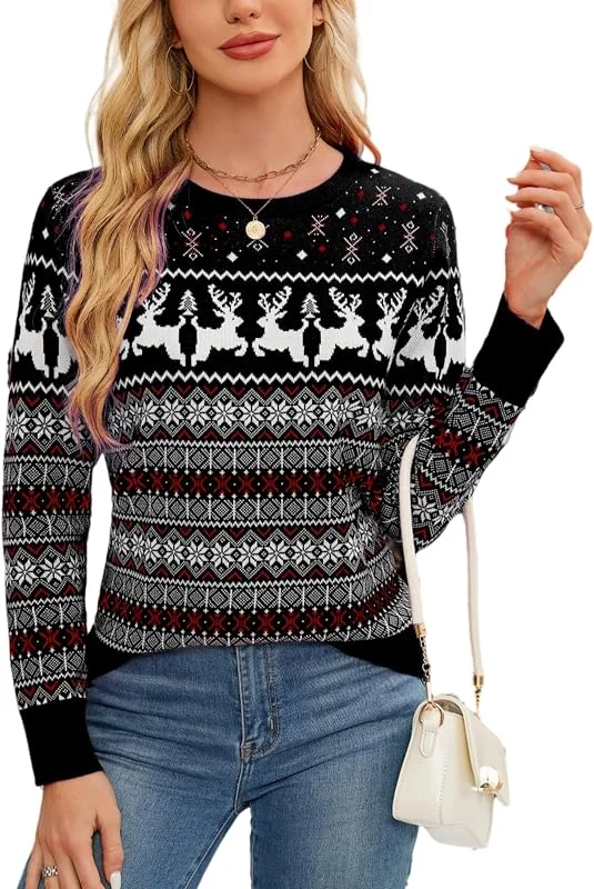 Visita la tienda de Enjyam Suéter de Navidad Mujer Jersey Navideño Sudaderas Clásico Sweaters Christmas Cuello Redondo Pullover Punto Manga Larga Otoño Primavera Invierno — Ropa Navidad