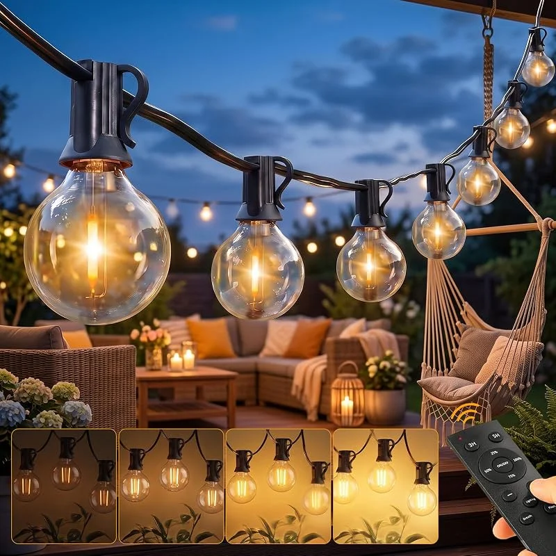 Gowkeey Cadena de luces LED para exteriores, 35 m, G40, regulable — Luces Navidad