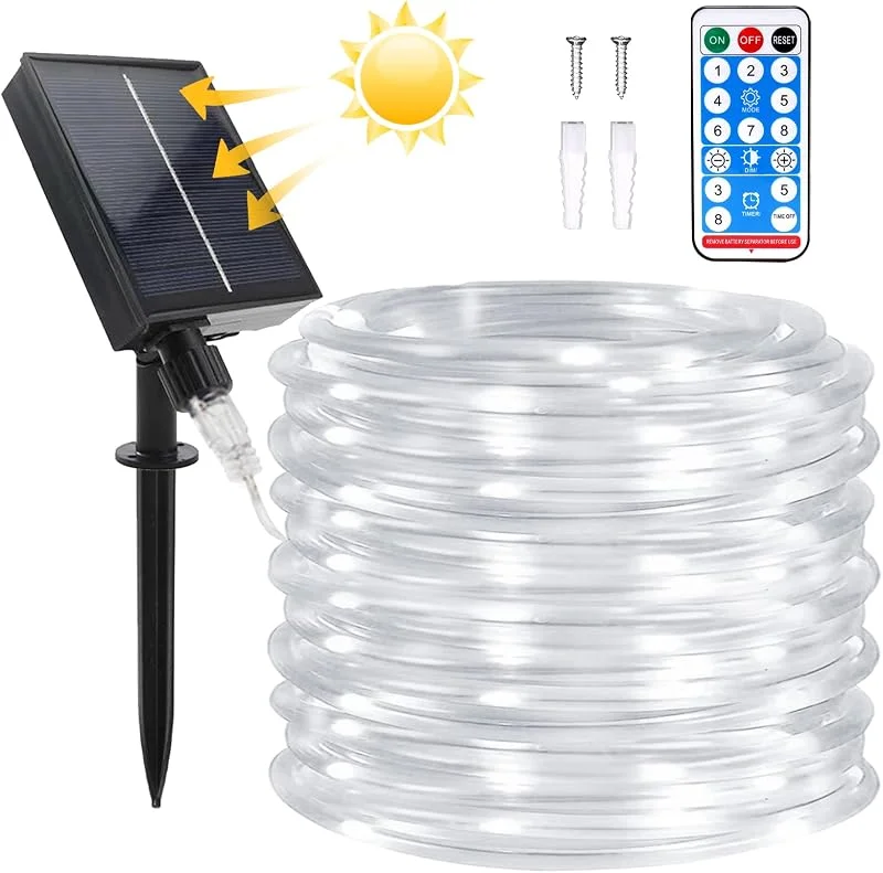 Micacorn Manguera Luces Solar, Solar Luces Exterior 20 Metro 8 Modos 200 LED Manguera Iluminación de Impermeables Control Remoto para Piscina Fiestas Jardines Bodas Decoración Navideña — Luces Navidad