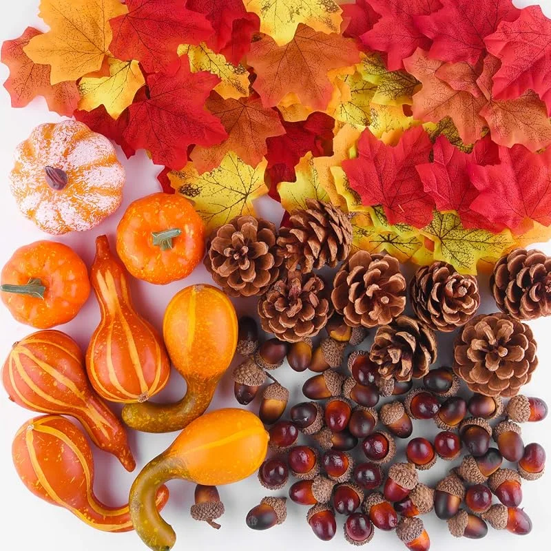 Visita la tienda de FEPITO FEPITO Otoño Acción de Gracias Decoraciones, Mini Calabazas Artificiales, Conos de Pino, Hojas de Otoño, Borlas para Decoración de Fiesta de Otoño, Kit de Decoración de Halloween — Hogar y cocina