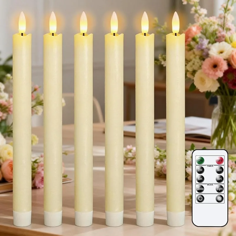 Eldnacele Velas de color marfil sin llama, parpadeando con control remoto de 10 teclas, funciona con pilas, luces LED cálidas 3D, velas de cera real, paquete de 6 — Luces Navidad