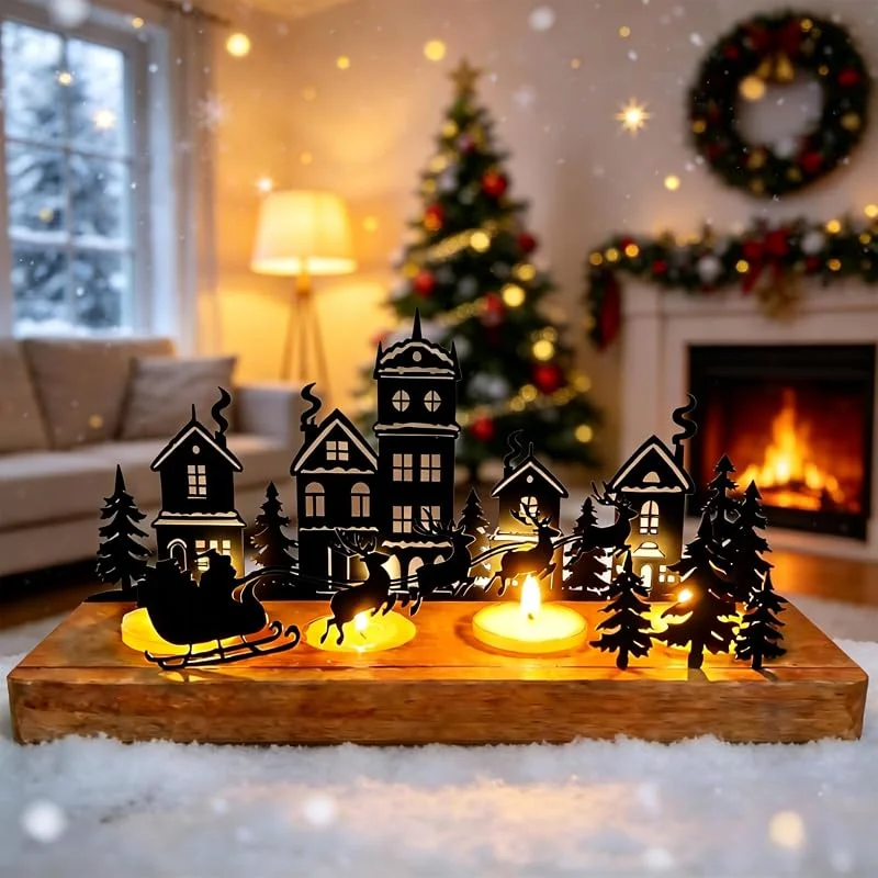 Slymwick Portavelas de Adviento, Corona de Adviento Moderna de Metal con Soportes de Madera, Portavelas para Velas Pequeñas, Decoración Navideña de Mesa para Salón, Comedor y Navidad — Adviento y mesa