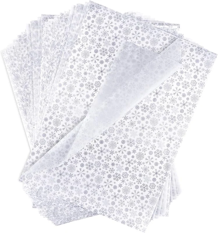 Visita la tienda de TUPARKA Tuparka hojas de papel de seda de Navidad copo de nieve papel de regalo plateado para bricolaje y manualidades, bolsas de regalo decoraciones en fiesta de Navidad (52 x 38 cm) — Envoltorio regalo