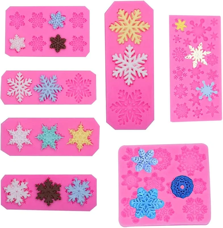 ZOOMPIL 7 moldes de silicona de copo de nieve, moldes de silicona en forma de copo de nieve, Navidad de silicona chocolate moldes para chocolate Pudding Jello Muffins — Hogar y cocina