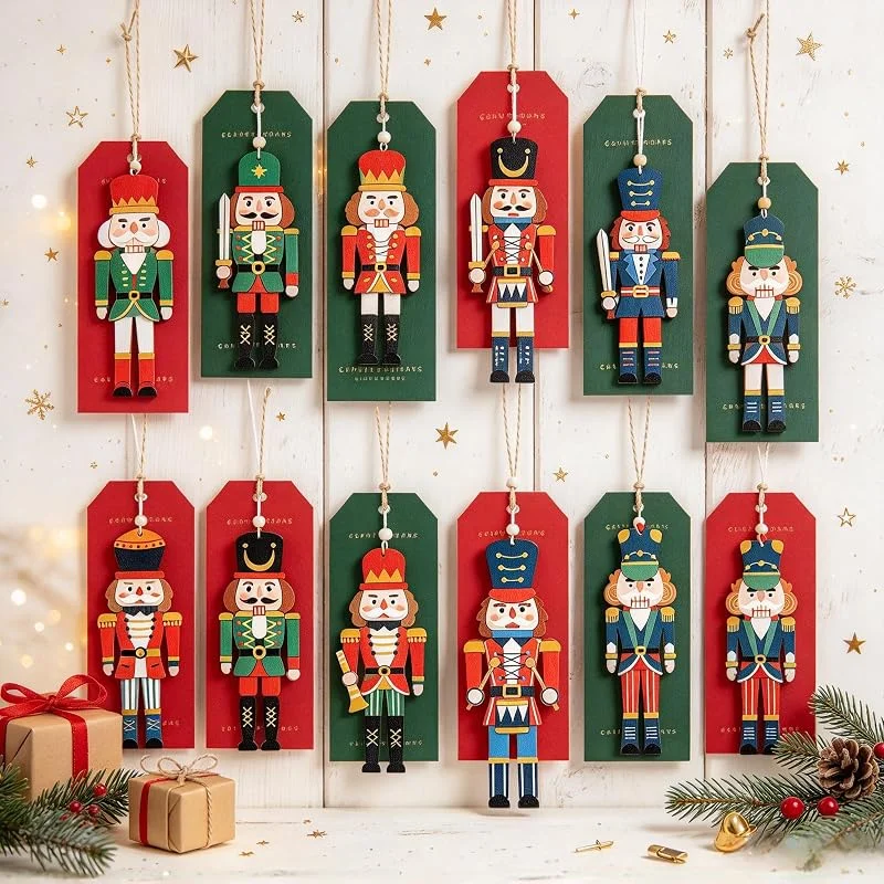 Prmape 12 adornos de cascanueces de Navidad de 13, 5 cm, 6 estilos de figura de soldado cascanueces de Navidad, decoración colgante para decoración del hogar — Decoracion Navidad