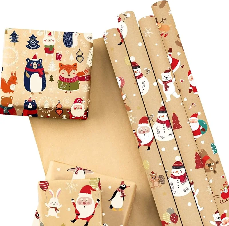 Visita la tienda de RUSPEPA RUSPEPA Papel de Regalo Kraft - Elementos Temáticos de Papá Noel - Colección Navideños - 6 Hojas Empaquetadas En 1 Rollo - 44, 5 X 76 cm Por Hoja — Envoltorio regalo