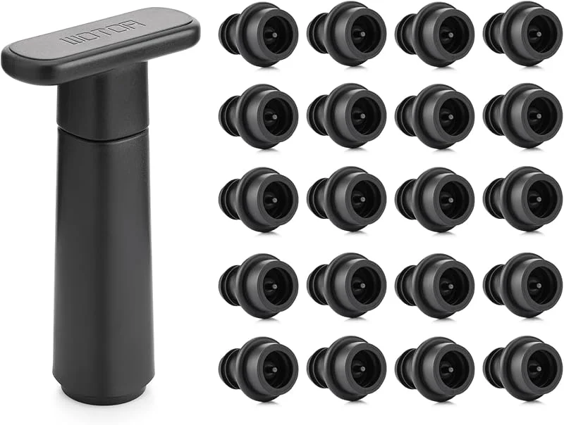 Visita la tienda de WOTOR WOTOR Bomba de vacío Wine Saver con 20 tapones, tapón y conservador de vino, sellador de botellas reutilizable que se mantiene fresco, accesorios ideales para regalo (mango plano) — Vino y mesa festiva
