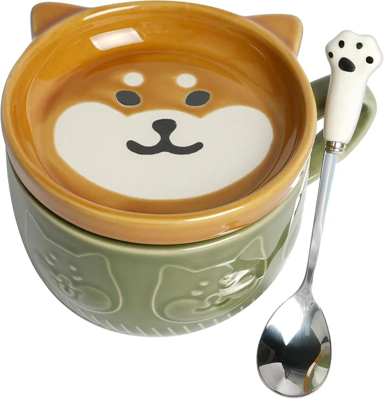 HOTUT Tazas de Café Perro con Tapas, 300ml Tazas de Café con Tapa y Cuchara para Perro, Divertidas Tazas de Desayuno para Perros para niñas, amigos — Adviento y mesa