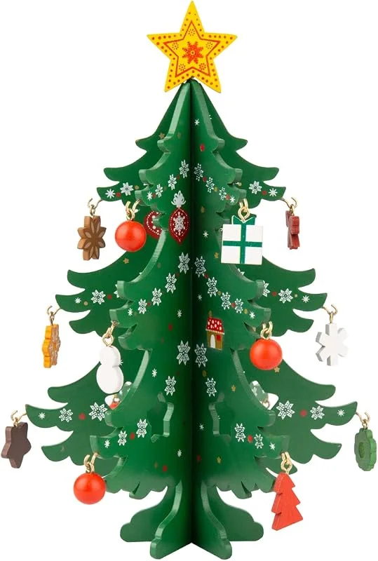 TAIYOU Árbol Navidad Sobremesa Árbol Navidad Madera para Niños Árboles Navidad Decoración del Hogar con 18 Ornamentos Desmontables para Decoraciones Navideñas Mesa Escaparate Regalo para Niño Verde — Decoracion Navidad