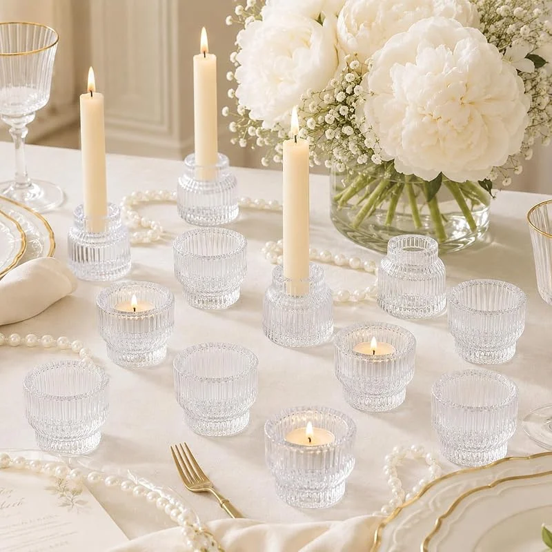 HZOUHONG Portavelas 2 en 1 y portavelas de cristal, juego de 12 unidades — Cena a la luz de velas