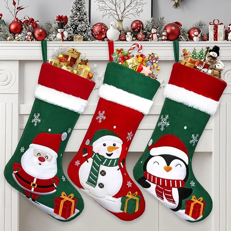 MEIVINES Calcetines Navidad Chimenea 3 Piezas Grande Calcetines de Árbol de Navidad Medias de Navidad Bolsas de Regalo Calcetines de Navidad para llenar y Colgar para Chimenea, Árbol de Navidad — Decoracion Navidad