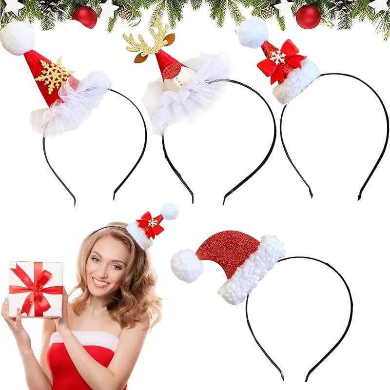 Seasboes Tocado de Navidad, sombrero de Navidad, diadema con purpurina, gorro de Navidad, pasador para el pelo, diadema de reno de muñeco de nieve, gorro de Navidad para niños, adultos, disfraz de Papá Noel — Ropa Navidad
