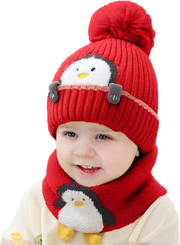 Visita la tienda de Rayson Gorros para Niño Niña Bebé Otoño Invierno Linda Pequeño pingüino Niños Gorro de Punto Acolchado y Bufanda Traje de 2 Piezas — Ropa Navidad