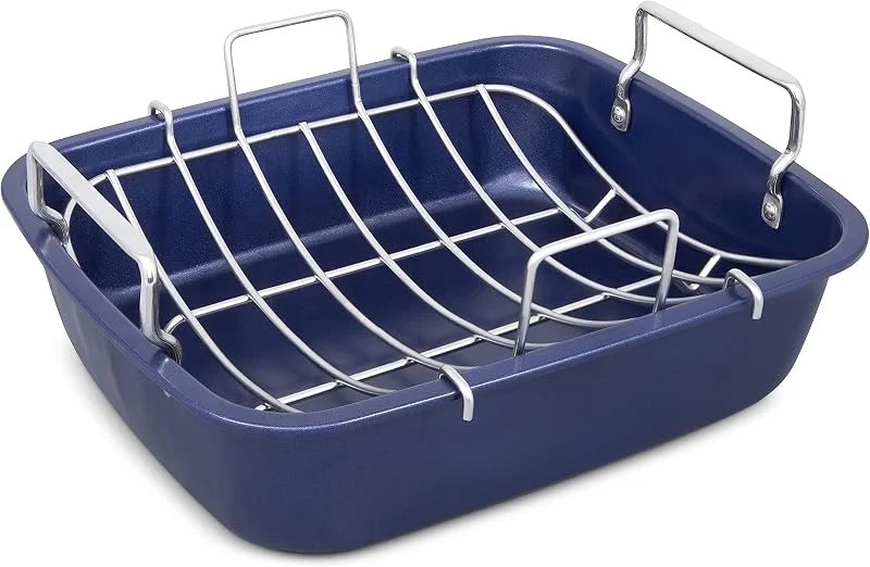 Visita la tienda de Zyliss Zyliss E980206 Bandeja Para Asar Antiadherente Con Rejilla, Acero Al Carbono, Azul Oscuro, Bandeja Horno Con Asas y Rejilla en U Para Asar Carne, Apto Para Lavavajillas — Hogar y cocina