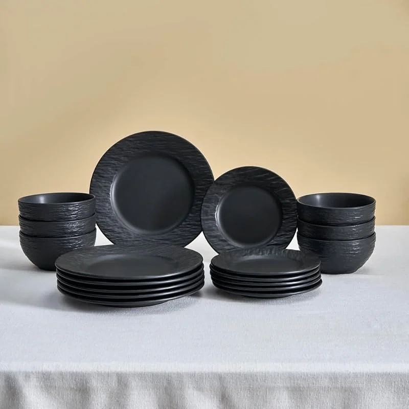 Karaca Solem - Juego de platos y cuencos de gres, juego de vajilla negro, colección completa de vajilla de cocina, vajilla ideal para 6 personas, apto para lavavajillas, 18 piezas — Adviento y mesa