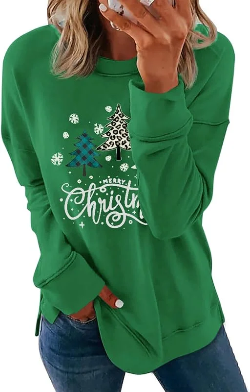 Cicy Bell Sudadera de manga larga para mujer, elegante, básica, de manga larga, cuello redondo, informal, parte superior — Ropa Navidad