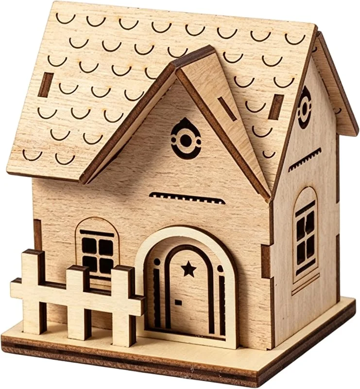 BeVistoso Casas De Madera para Manualidades, Casas De Pueblo Navideñas Iluminadas con Recorte Hueco, Luz Nocturna Ambiental Pequeña para Decoración Navideña En El Hogar, Estilo 2 — Decoracion Navidad