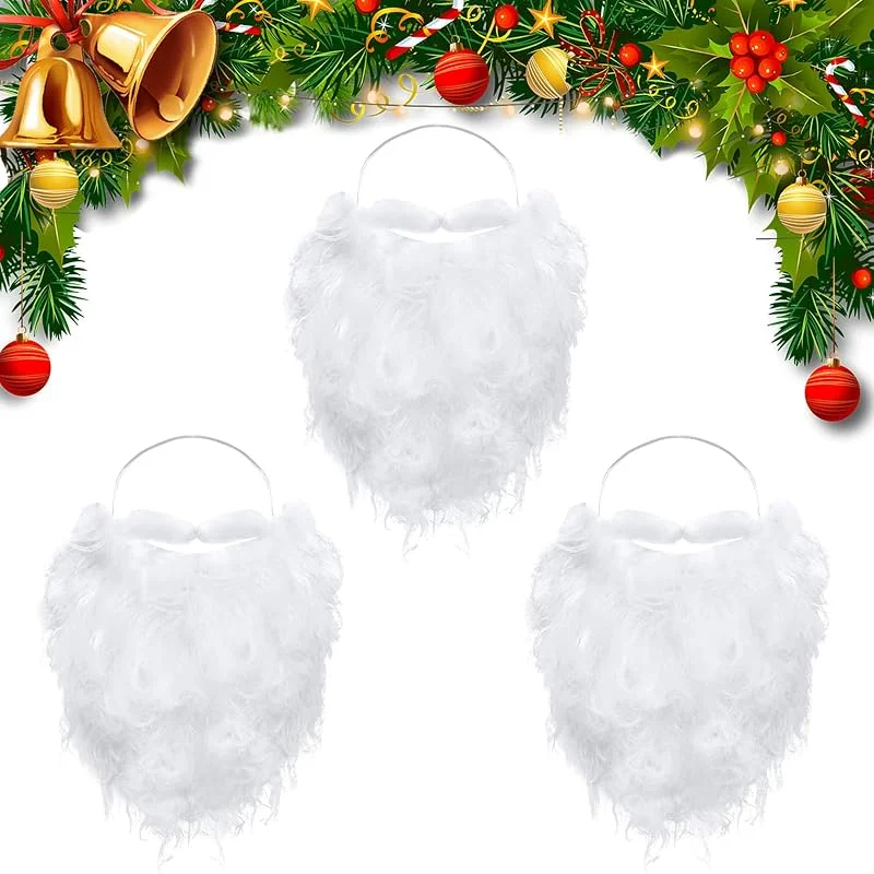 DIELOVEHUA 3 Piezas Barba de Santa, Blancos Barba de Santa, Disfraz de Barba Falsa, Disfraz de Papá Noel, para Adolescentes Adultos Accesorios Disfraz para Navidad Cosplay — Ropa Navidad