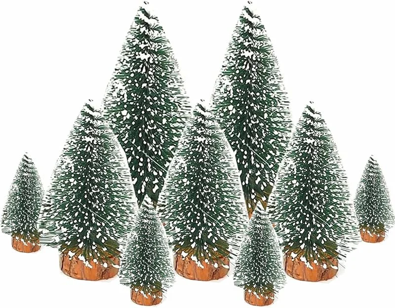 QYDMIN Juego de 9 mini árboles de Navidad artificiales, 10, 15, 20 cm, mini árbol de Navidad verde, para decoración de mesa con efecto de nieve, bricolaje, color verde — Decoracion Navidad